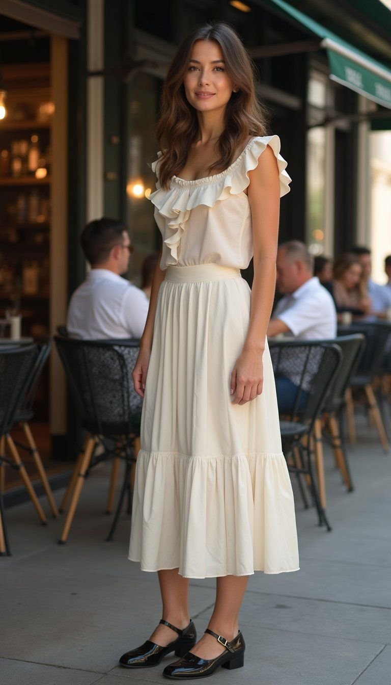 Romantic Ruffled Blouse With Patent Mary Janes