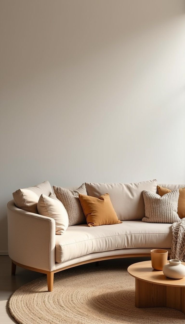 Curved Sofa In Soft Sand Tones
