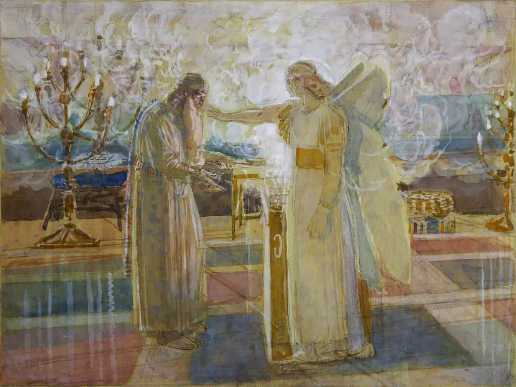 Engel Gabriël verscheen aan de rechterkant van het altaar