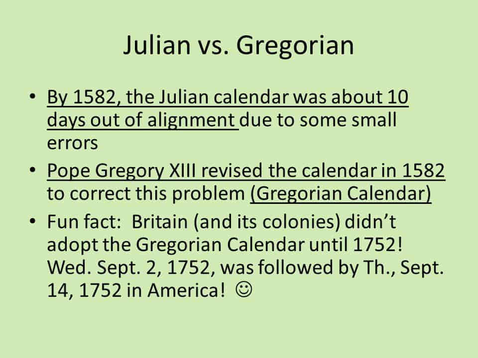 Lịch Julian và Gregorian