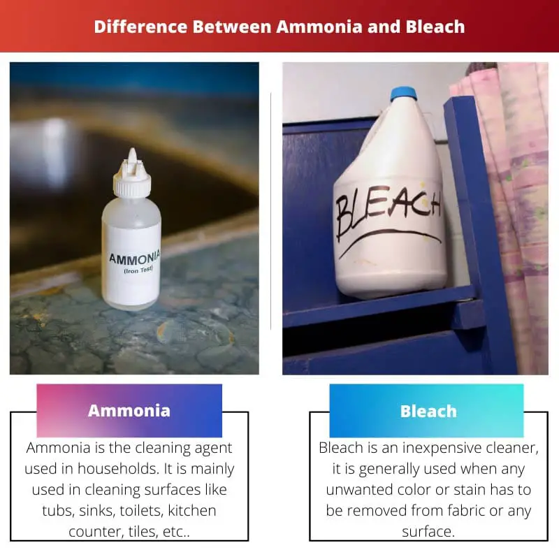 Razlika između amonijaka i izbjeljivača