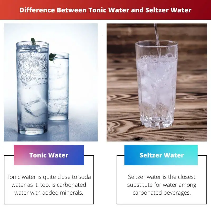 Atšķirība starp tonizējošu ūdeni un Seltzer ūdeni