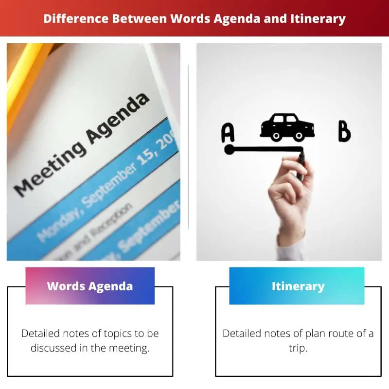 Difference Between Words Agenda and Itinerary