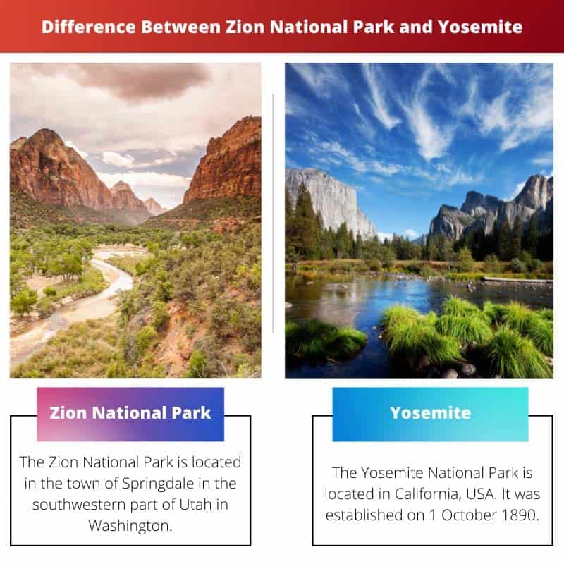 Diferença entre o Parque Nacional de Zion e Yosemite