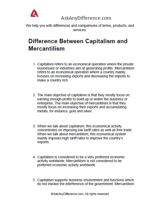 Difference Between Capitalism and Mercantilism