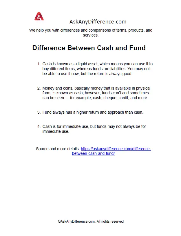 Difference Between Cash and Fund