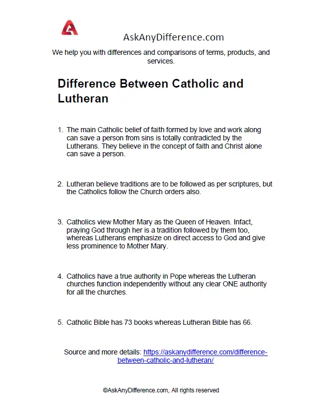 Difference Between Catholic and Lutheran