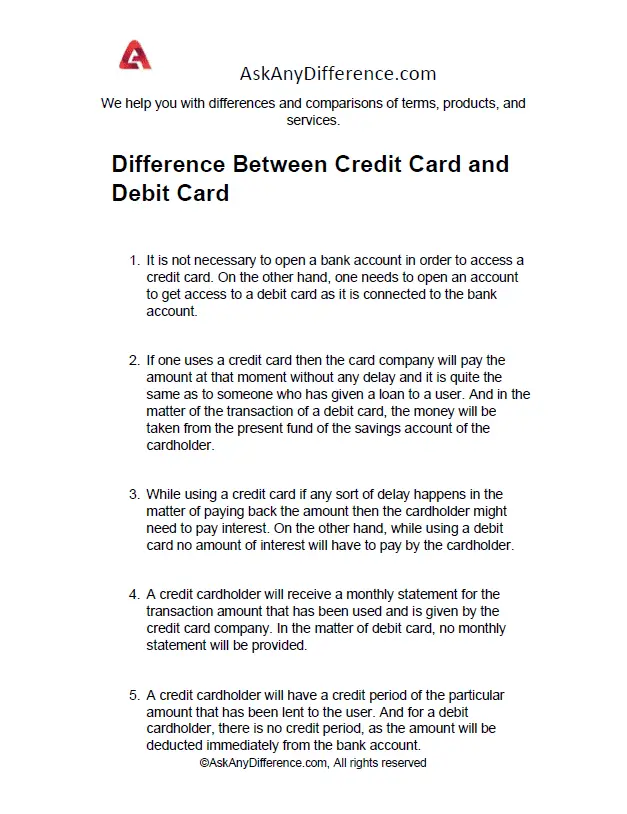 Difference Between Credit Card and Debit Card