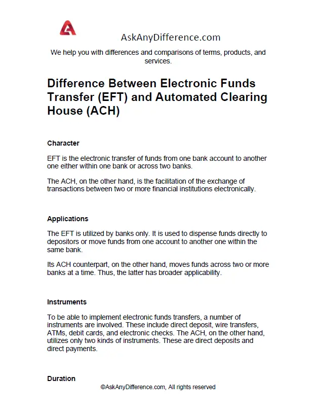 Difference Between Electronic Funds Transfer (EFT) and Automated Clearing House (ACH)