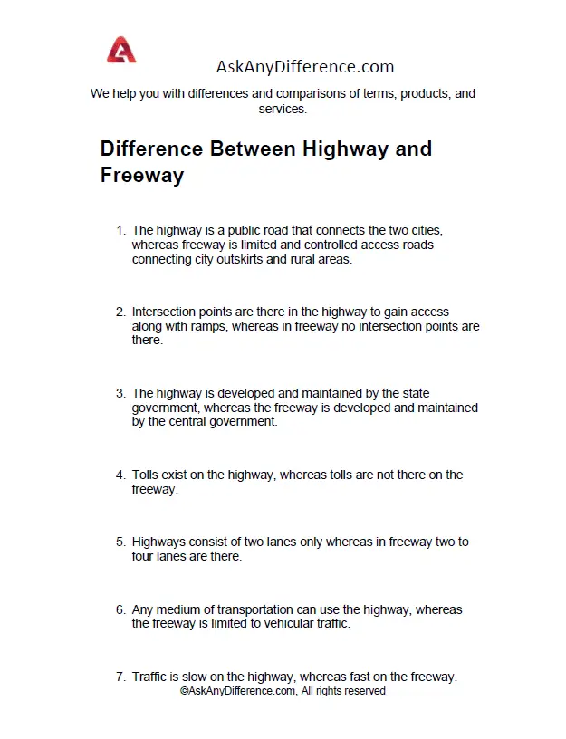 Difference Between Highway and Freeway