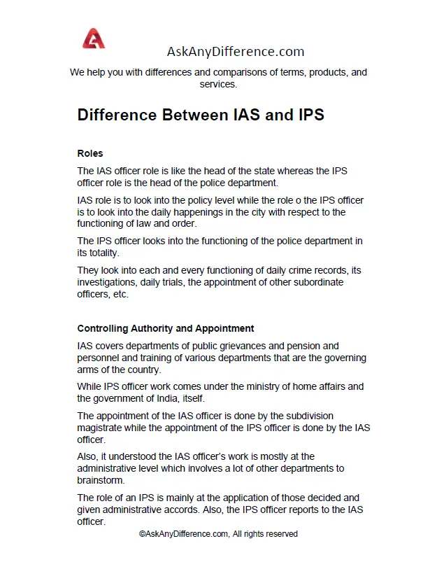 Difference Between IAS and IPS