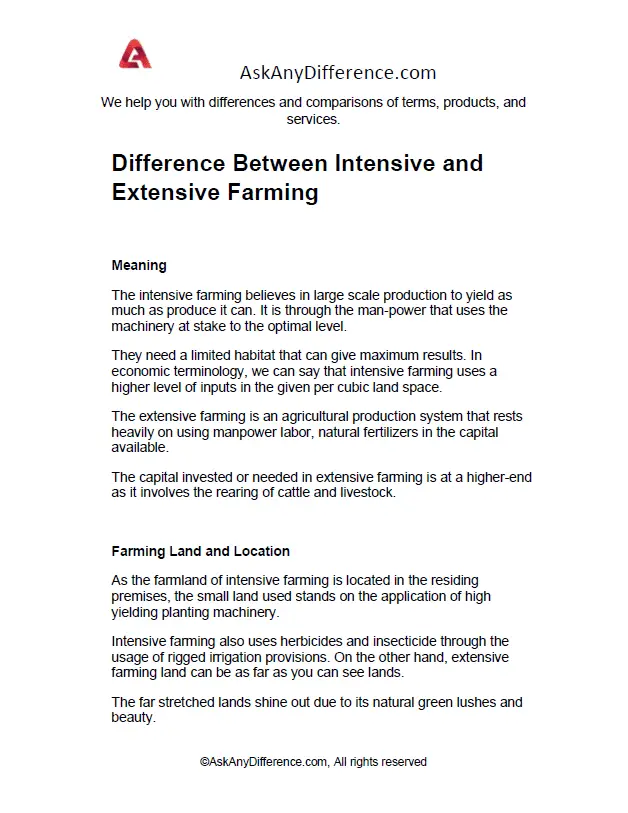 Difference Between Intensive and Extensive Farming