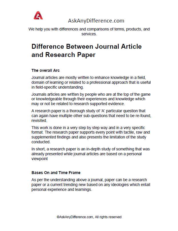 Difference Between Journal Article and Research Paper