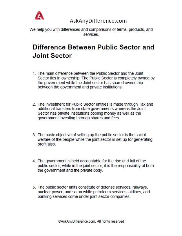 Difference Between Public Sector and Joint Sector