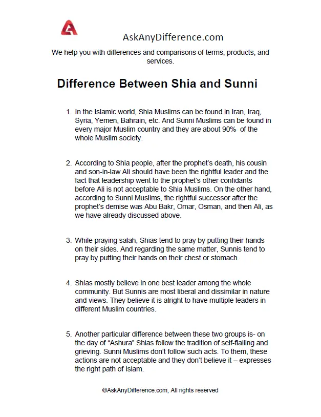 Difference Between Shia and Sunni