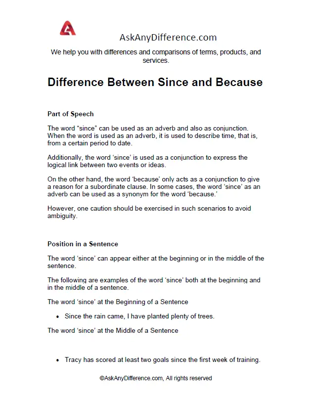 Difference Between Since and Because