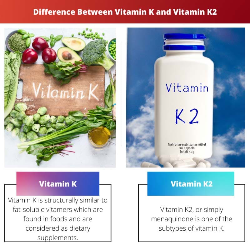 Atšķirība starp K vitamīnu un K2 vitamīnu