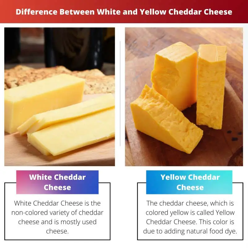 Erinevus valge ja kollase Cheddari juustu vahel