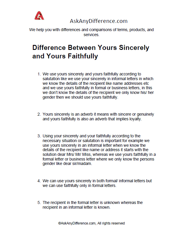 Difference Between Yours Sincerely And Yours Faithfully   Difference Between Yours Sincerely And Yours Faithfully 