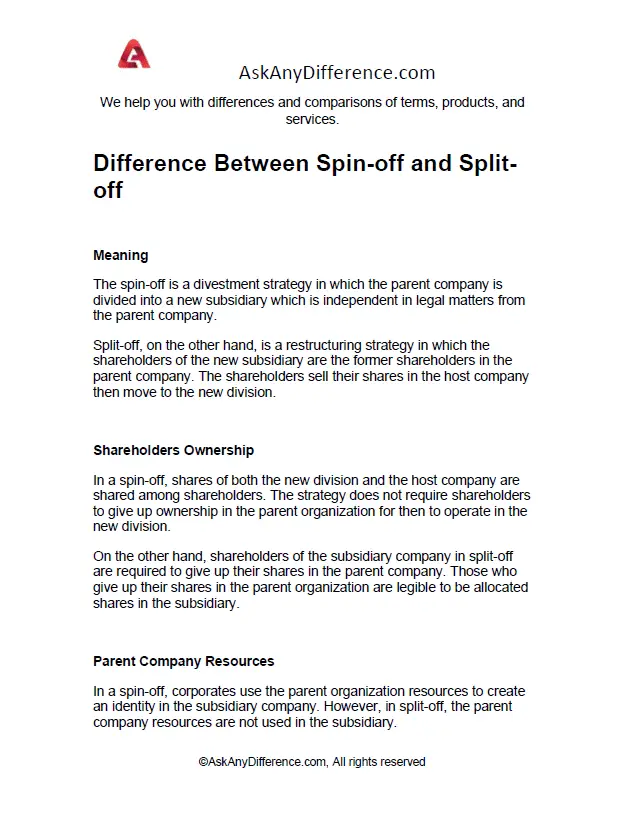 Differences Between Spin-off and Split-off