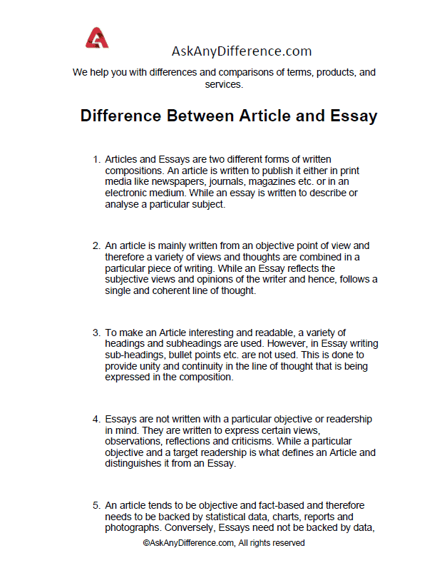 difference article and essay