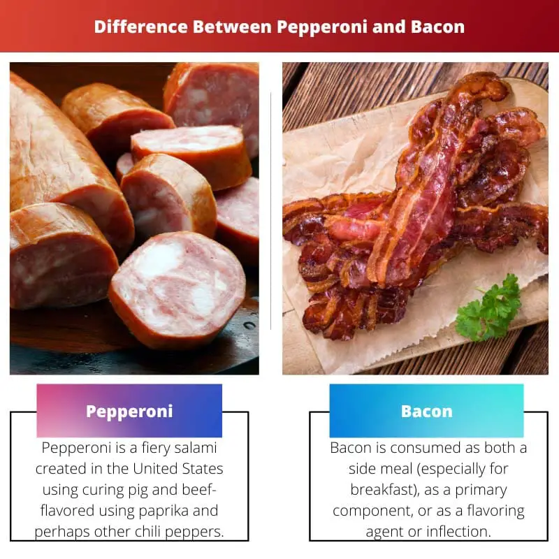ความแตกต่างระหว่าง Pepperoni และเบคอน