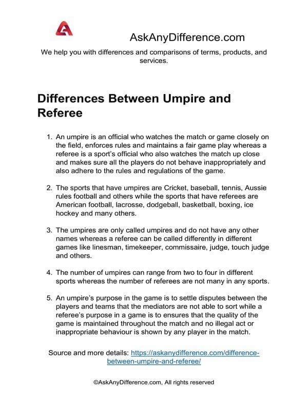 Difference Between Umpire And Referee