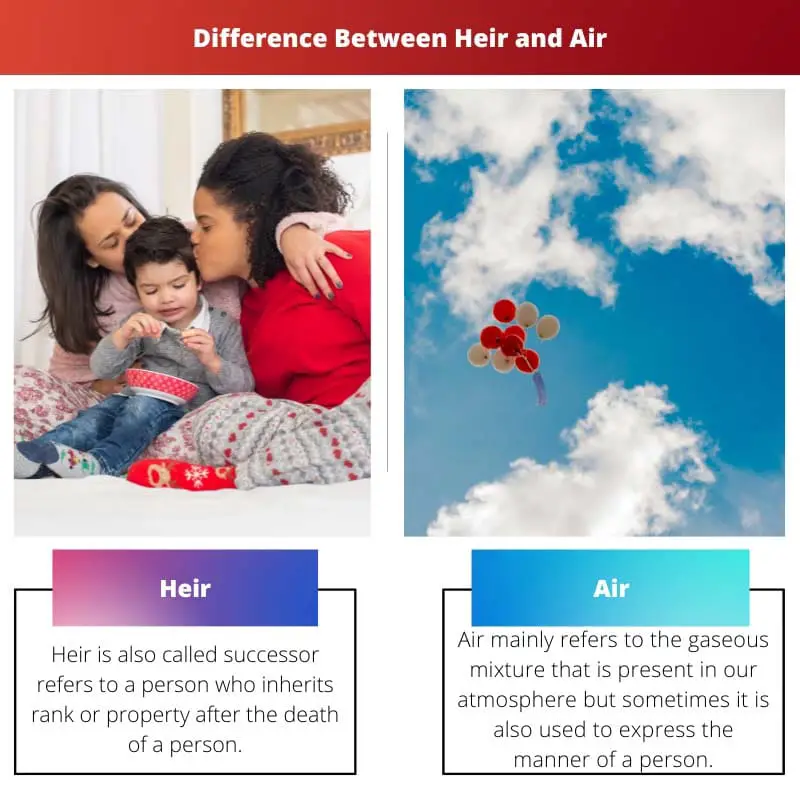 Heir vs Air – Sự khác biệt giữa Người thừa kế và Air