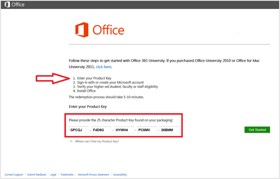 Microsoft Office 365キーをアクティブ化する