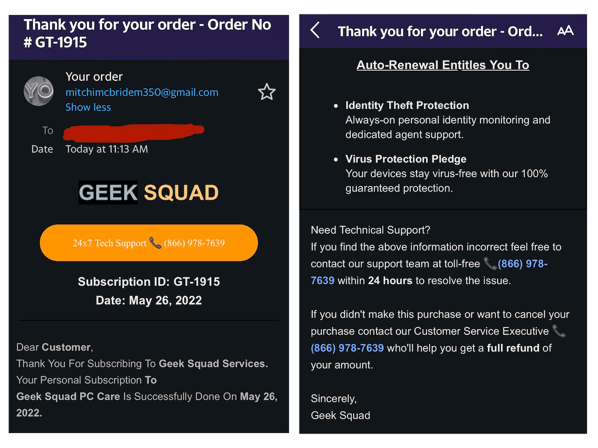 E-Mail-Betrug von Geek Squad