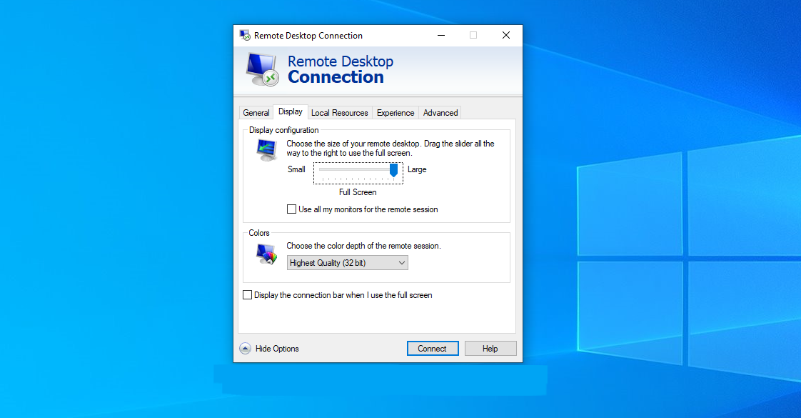 Windows remote desktop connection