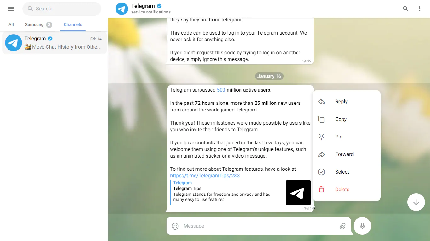 Interface Web do Telegram