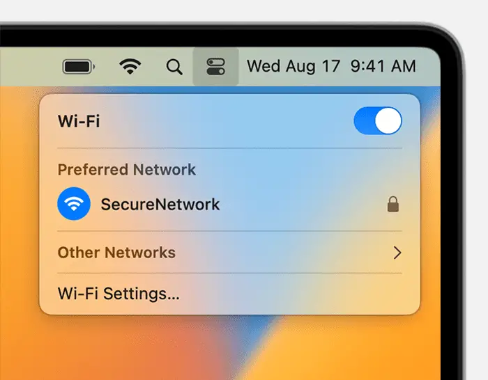 كلمة مرور WiFi على نظام التشغيل MacOS