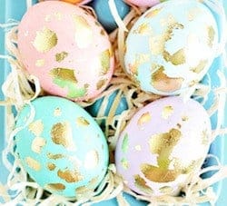 colored eggs with gold leaf