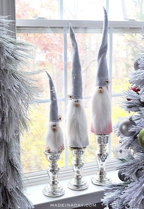 DIY Holiday Gnomes on candlesticks 