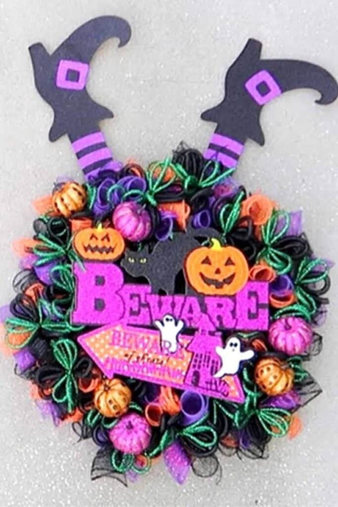 21 Easy Dollar Store Halloween Crafts 8 DIY Dollar Tree Halloween Deco Mesh Wreath
