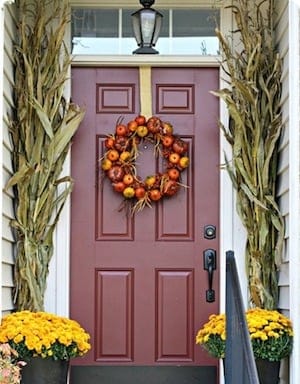 Cornstalks  & Fall Mums Framing Doorway