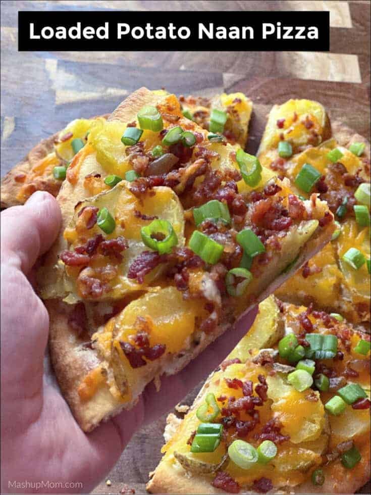 loaded potato naan pizza sliced