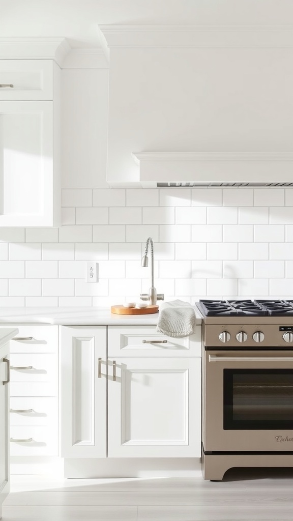 Bright kitchen with white cabinetry and a white subway tile backsplash.