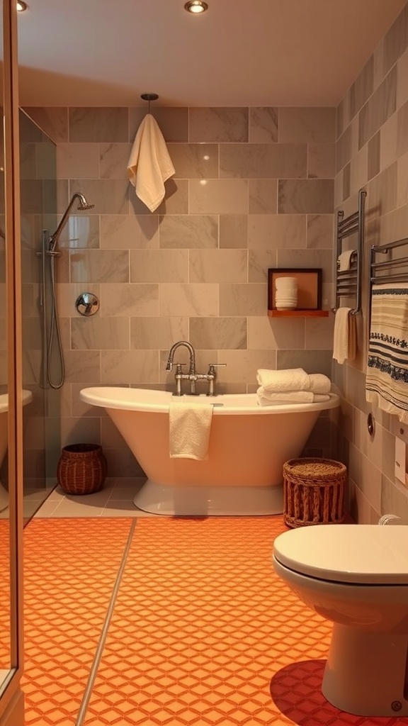 Cozy bathroom with heated flooring and modern fixtures.
