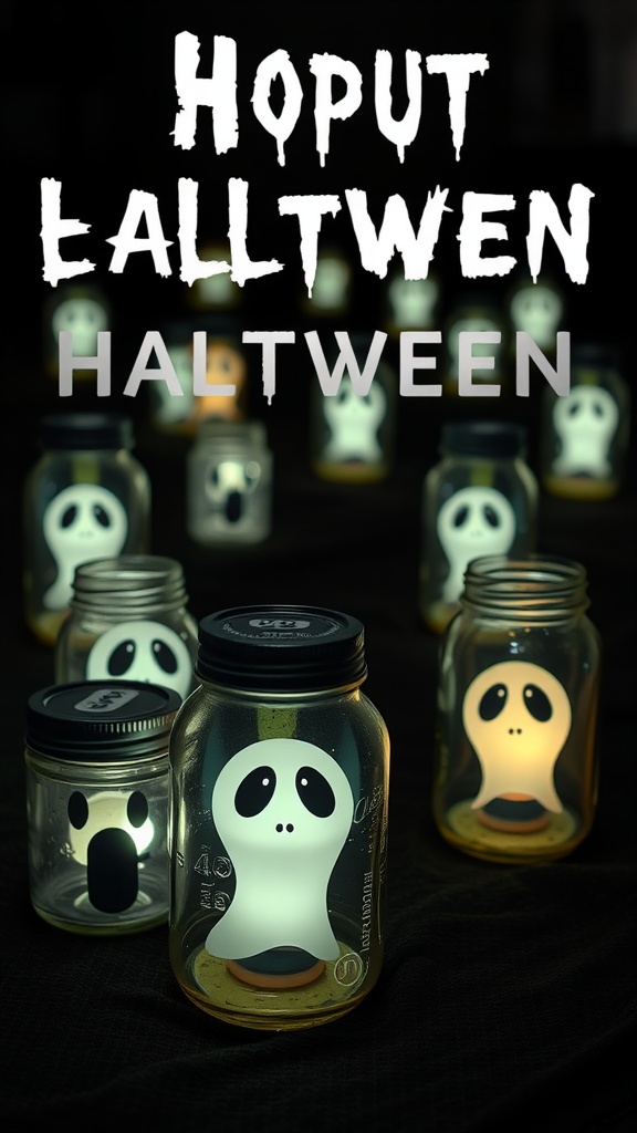 Spooky Mason Jar Lanterns with ghost decorations
