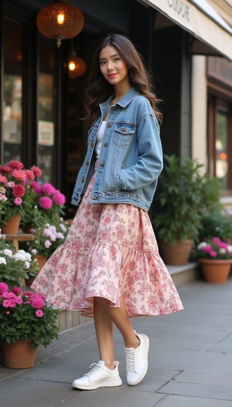 Denim Jacket with Midi Skirt
