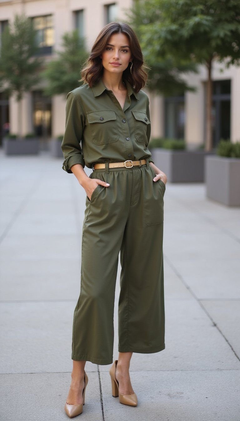 Green Jumpsuit with Gold Belt