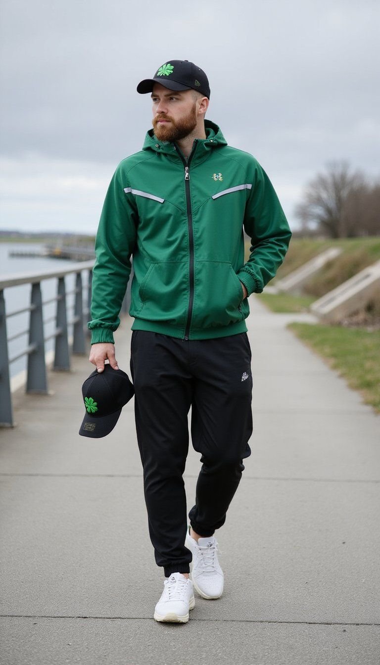Sporty Green Windbreaker Outfit
