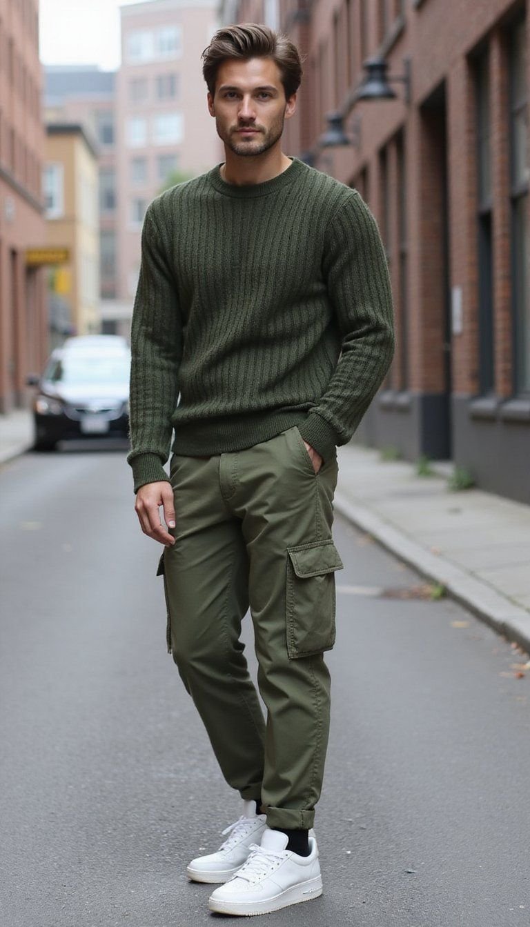 Striped Sweater with Cargo Pants