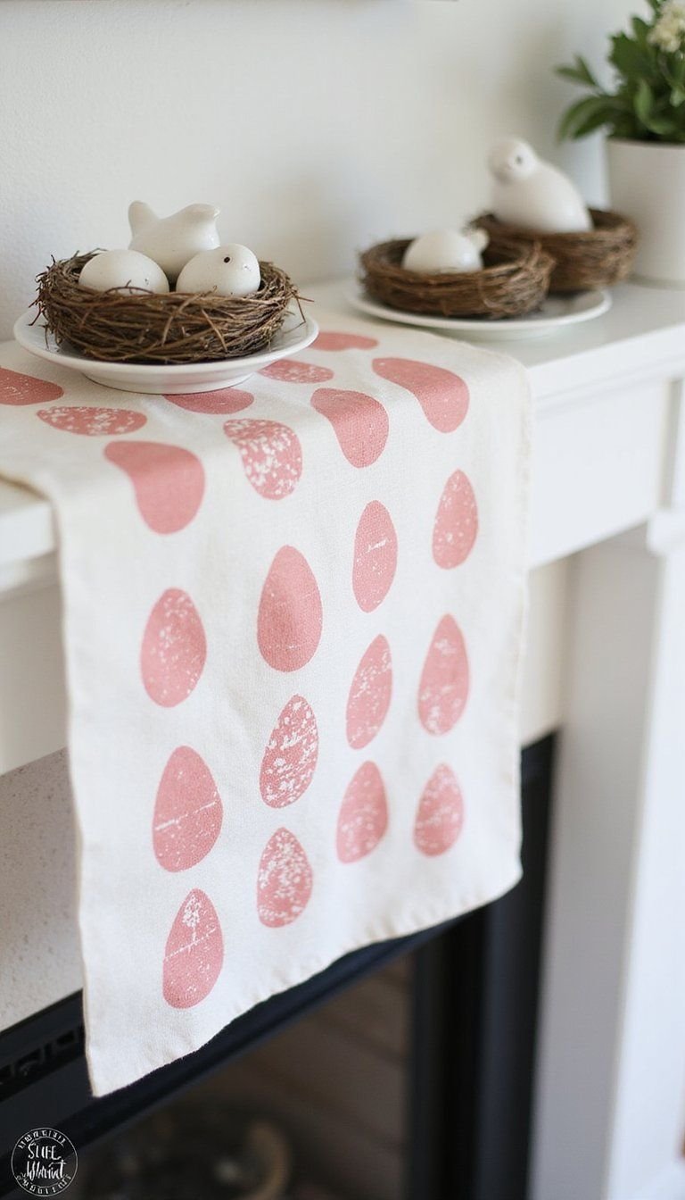 Stenciled Fabric Runner with Egg Motifs