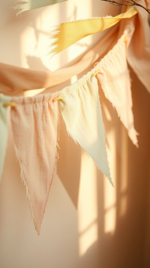 Fabric scrap bunting in muted pastel tones